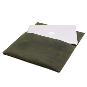 Funda de Cuero Notebook 14" a 15" - Verde Rústico