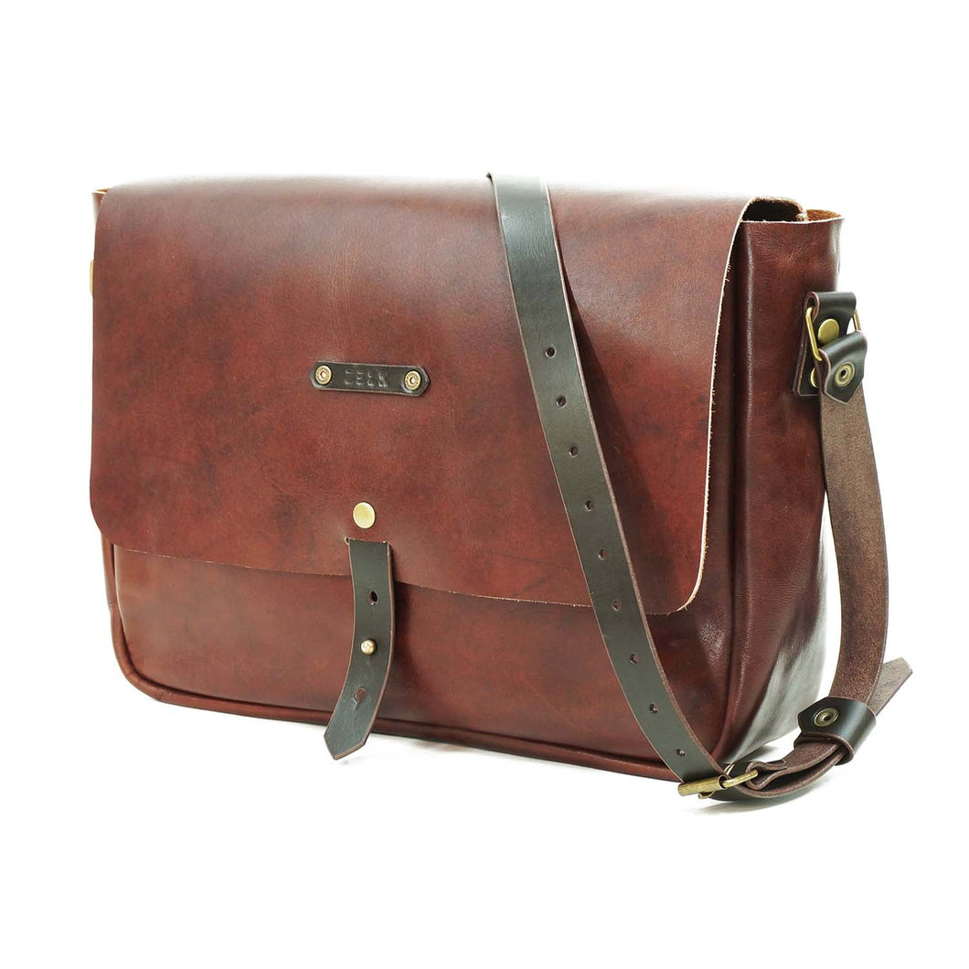 Maletín de cuero Messenger Basic 13 pulgadas color Agreste correas Café Moro