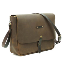 Cargar imagen en el visor de la galería, Maletín de cuero Messenger Basic 13 pulgadas color Café Rústico correas Café Moro
