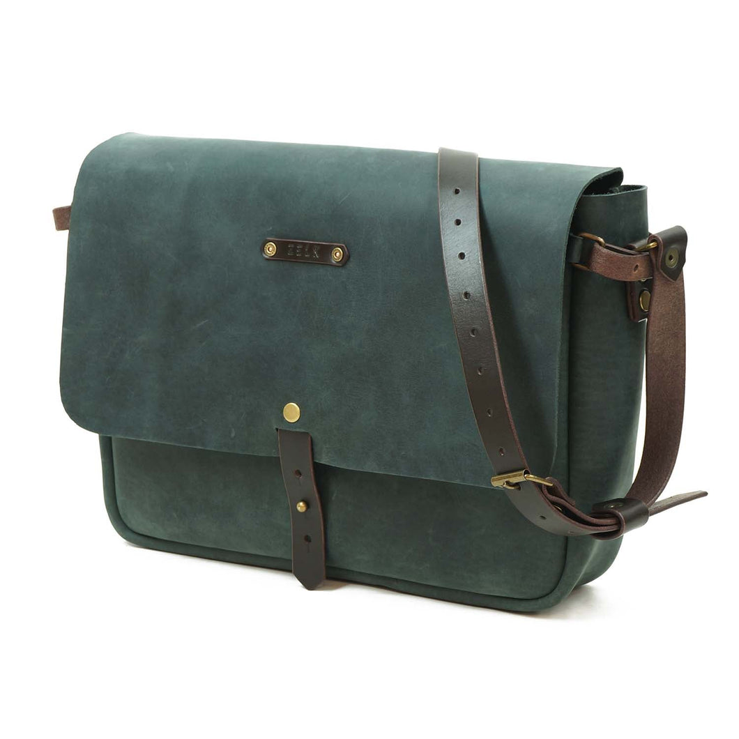 Maletín de cuero Messenger II 13 pulgadas color Azul Rústico correas Café Moro