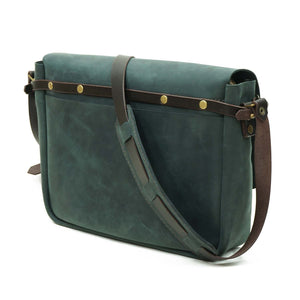 Maletín de cuero Messenger II 13 pulgadas color Azul Rústico correas Café Moro