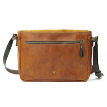 Cargar imagen en el visor de la galería, Maletín de cuero Messenger II 13 pulgadas color Curry correas Café Moro
